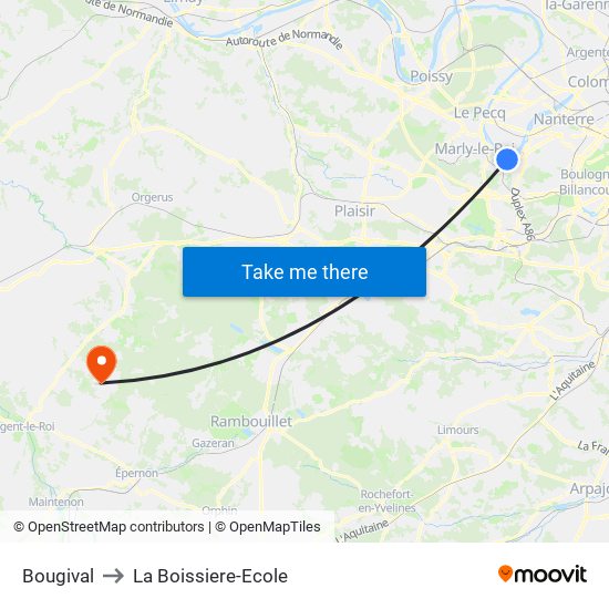 Bougival to La Boissiere-Ecole map