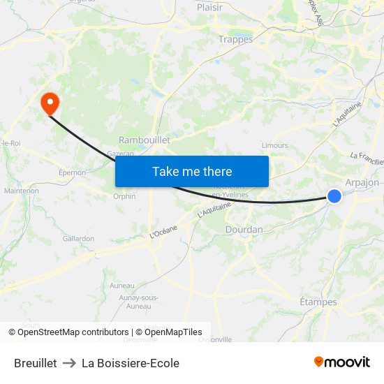 Breuillet to La Boissiere-Ecole map