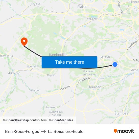 Briis-Sous-Forges to La Boissiere-Ecole map