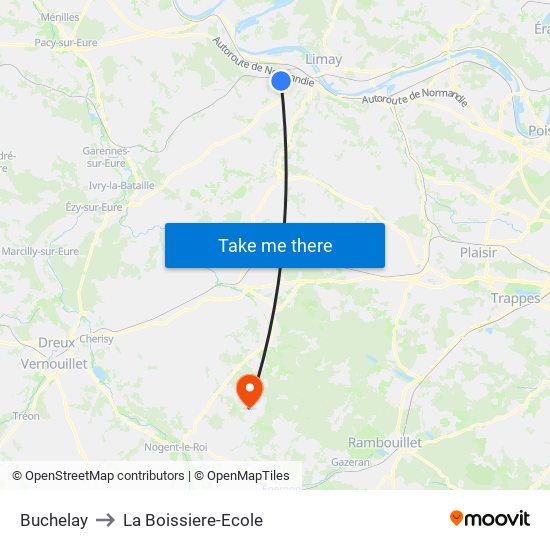 Buchelay to La Boissiere-Ecole map