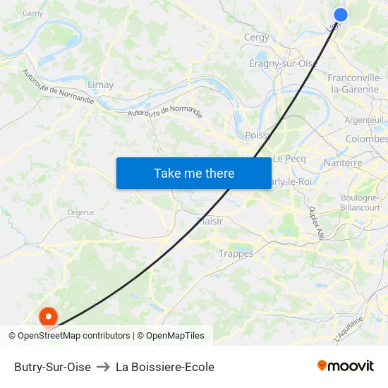 Butry-Sur-Oise to La Boissiere-Ecole map