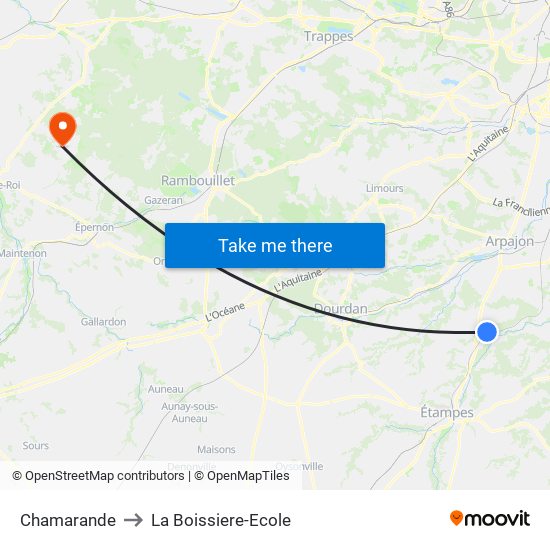 Chamarande to La Boissiere-Ecole map