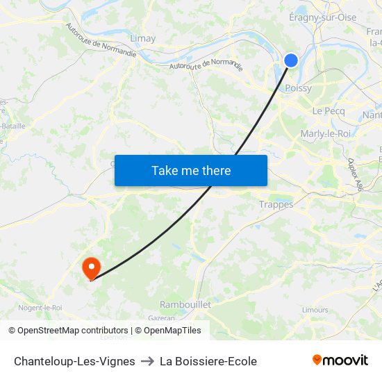 Chanteloup-Les-Vignes to La Boissiere-Ecole map