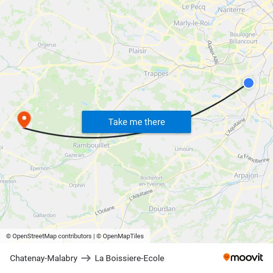 Chatenay-Malabry to La Boissiere-Ecole map