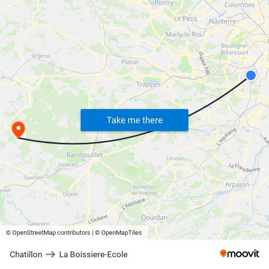 Chatillon to La Boissiere-Ecole map