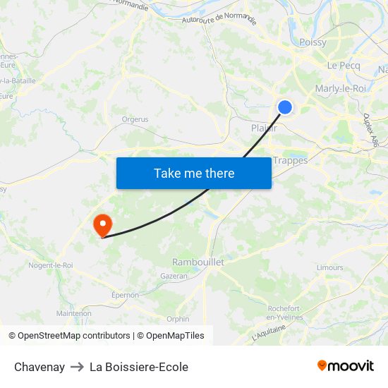 Chavenay to La Boissiere-Ecole map