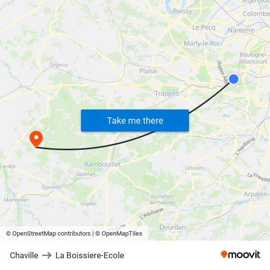 Chaville to La Boissiere-Ecole map