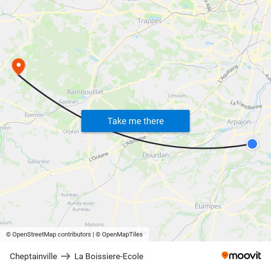 Cheptainville to La Boissiere-Ecole map