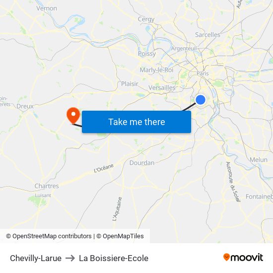 Chevilly-Larue to La Boissiere-Ecole map
