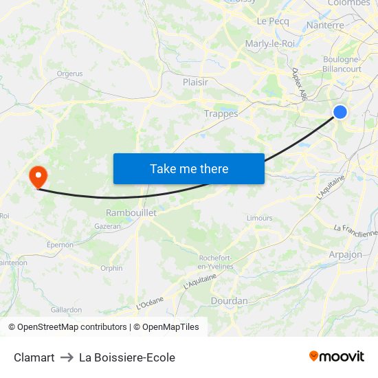 Clamart to La Boissiere-Ecole map