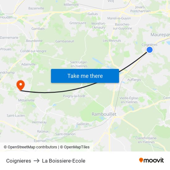 Coignieres to La Boissiere-Ecole map
