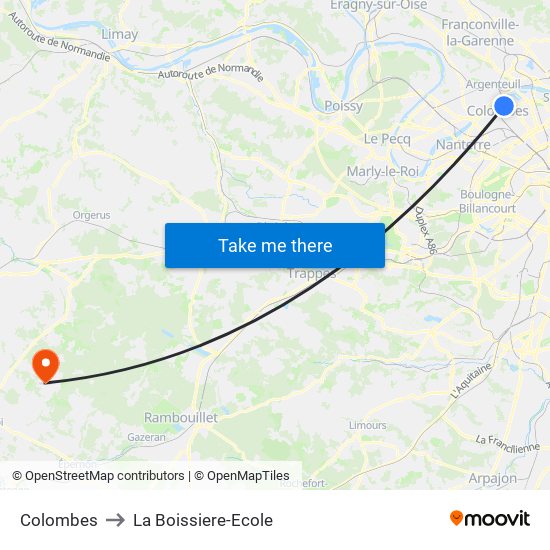 Colombes to La Boissiere-Ecole map