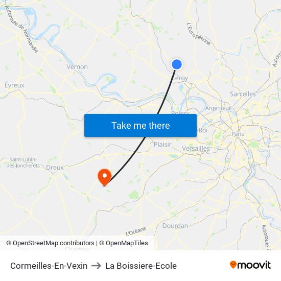 Cormeilles-En-Vexin to La Boissiere-Ecole map