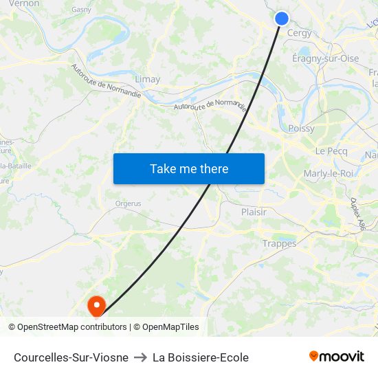 Courcelles-Sur-Viosne to La Boissiere-Ecole map