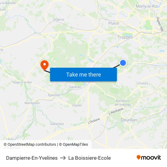 Dampierre-En-Yvelines to La Boissiere-Ecole map