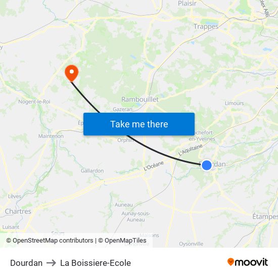 Dourdan to La Boissiere-Ecole map