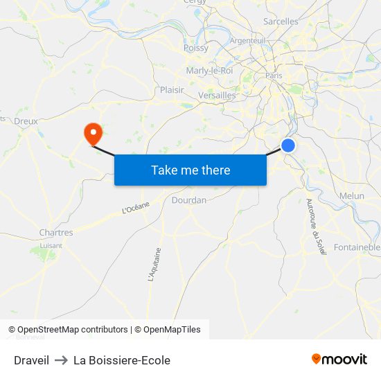 Draveil to La Boissiere-Ecole map