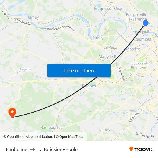 Eaubonne to La Boissiere-Ecole map