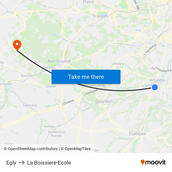 Egly to La Boissiere-Ecole map