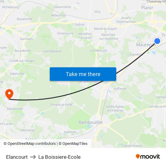 Elancourt to La Boissiere-Ecole map