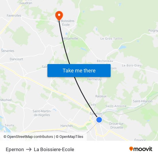 Epernon to La Boissiere-Ecole map