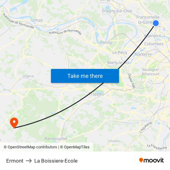 Ermont to La Boissiere-Ecole map