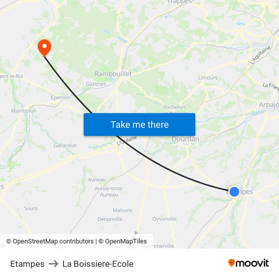 Etampes to La Boissiere-Ecole map