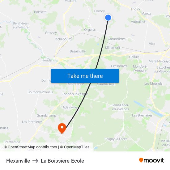 Flexanville to La Boissiere-Ecole map