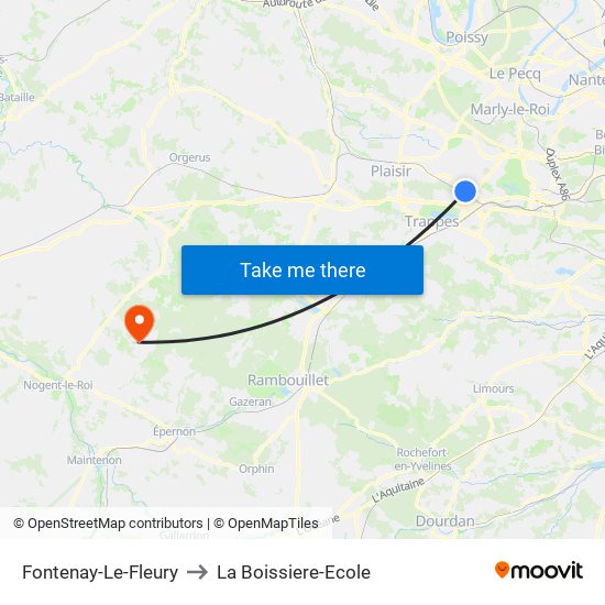 Fontenay-Le-Fleury to La Boissiere-Ecole map