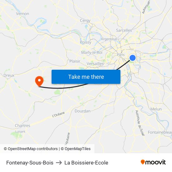 Fontenay-Sous-Bois to La Boissiere-Ecole map