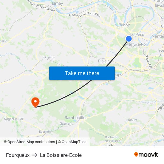 Fourqueux to La Boissiere-Ecole map