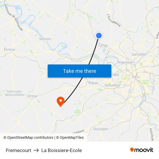 Fremecourt to La Boissiere-Ecole map