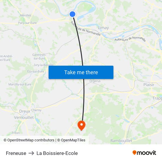 Freneuse to La Boissiere-Ecole map