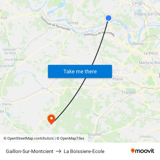 Gaillon-Sur-Montcient to La Boissiere-Ecole map