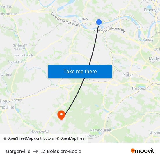 Gargenville to La Boissiere-Ecole map