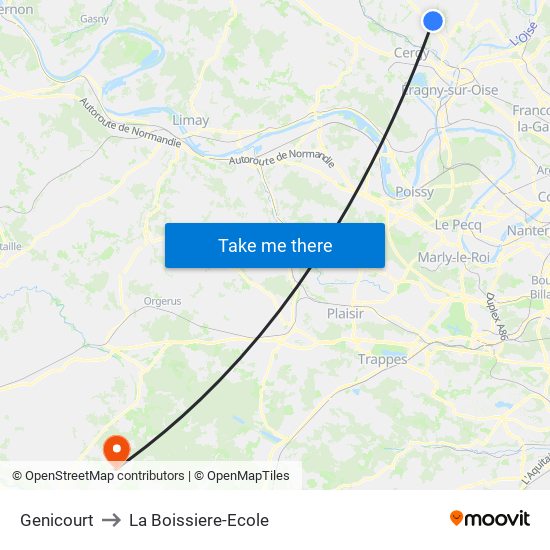 Genicourt to La Boissiere-Ecole map