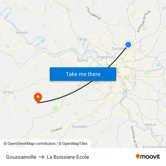 Goussainville to La Boissiere-Ecole map