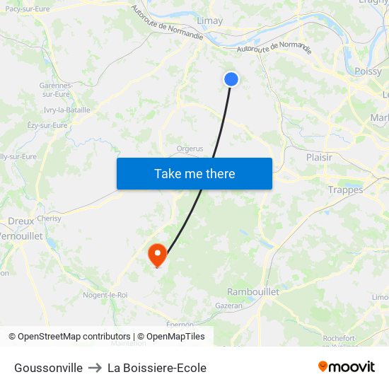 Goussonville to La Boissiere-Ecole map