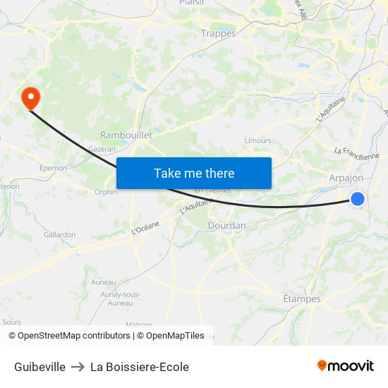 Guibeville to La Boissiere-Ecole map