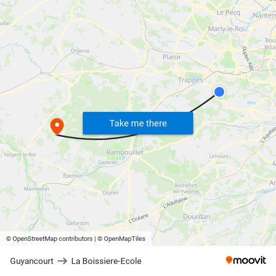 Guyancourt to La Boissiere-Ecole map