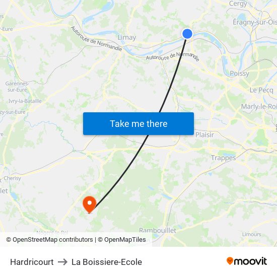 Hardricourt to La Boissiere-Ecole map