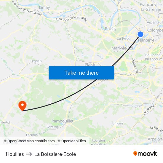 Houilles to La Boissiere-Ecole map