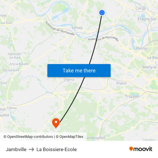 Jambville to La Boissiere-Ecole map