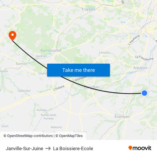 Janville-Sur-Juine to La Boissiere-Ecole map