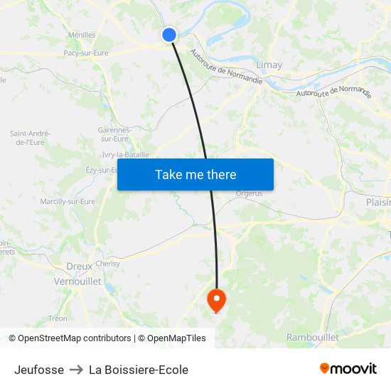 Jeufosse to La Boissiere-Ecole map