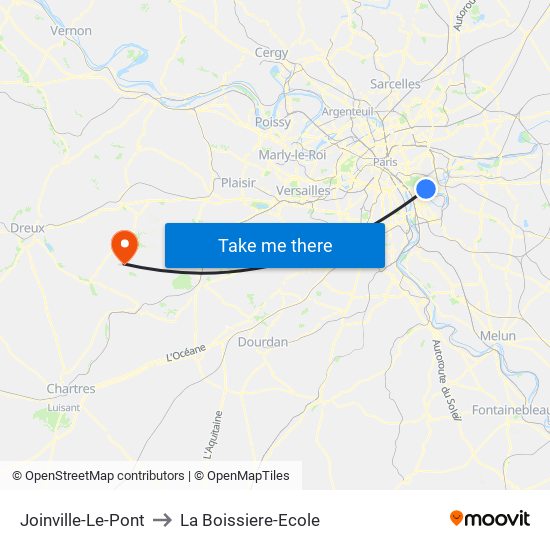 Joinville-Le-Pont to La Boissiere-Ecole map