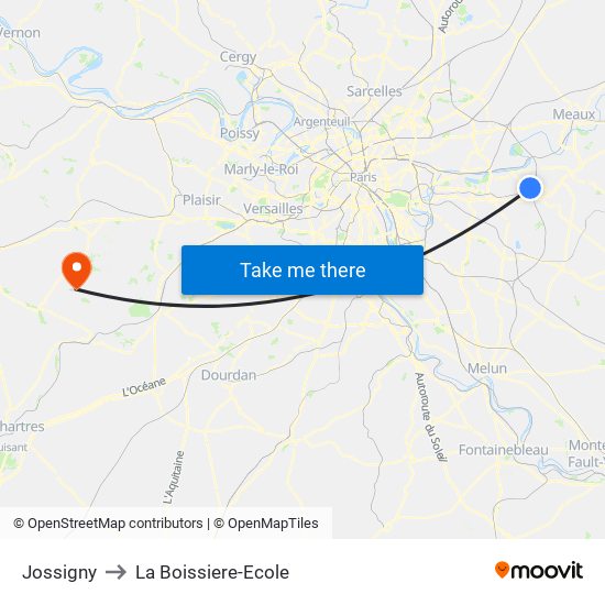 Jossigny to La Boissiere-Ecole map