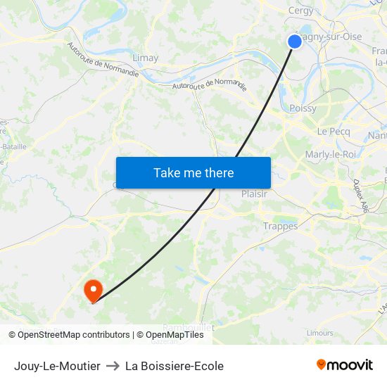 Jouy-Le-Moutier to La Boissiere-Ecole map