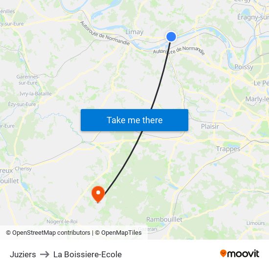 Juziers to La Boissiere-Ecole map