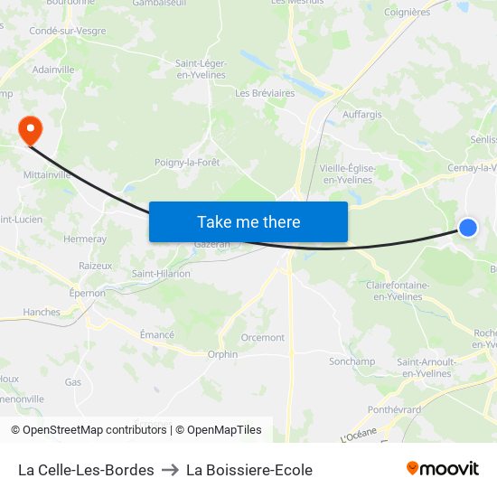 La Celle-Les-Bordes to La Boissiere-Ecole map